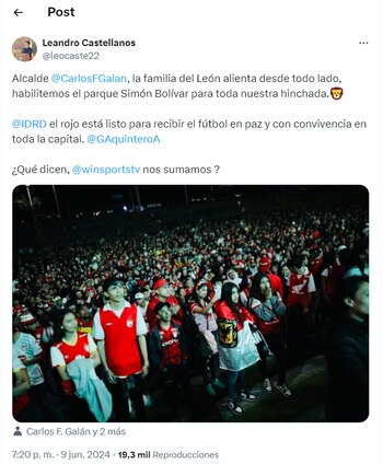 Posteo de Leandro Castellanos donde