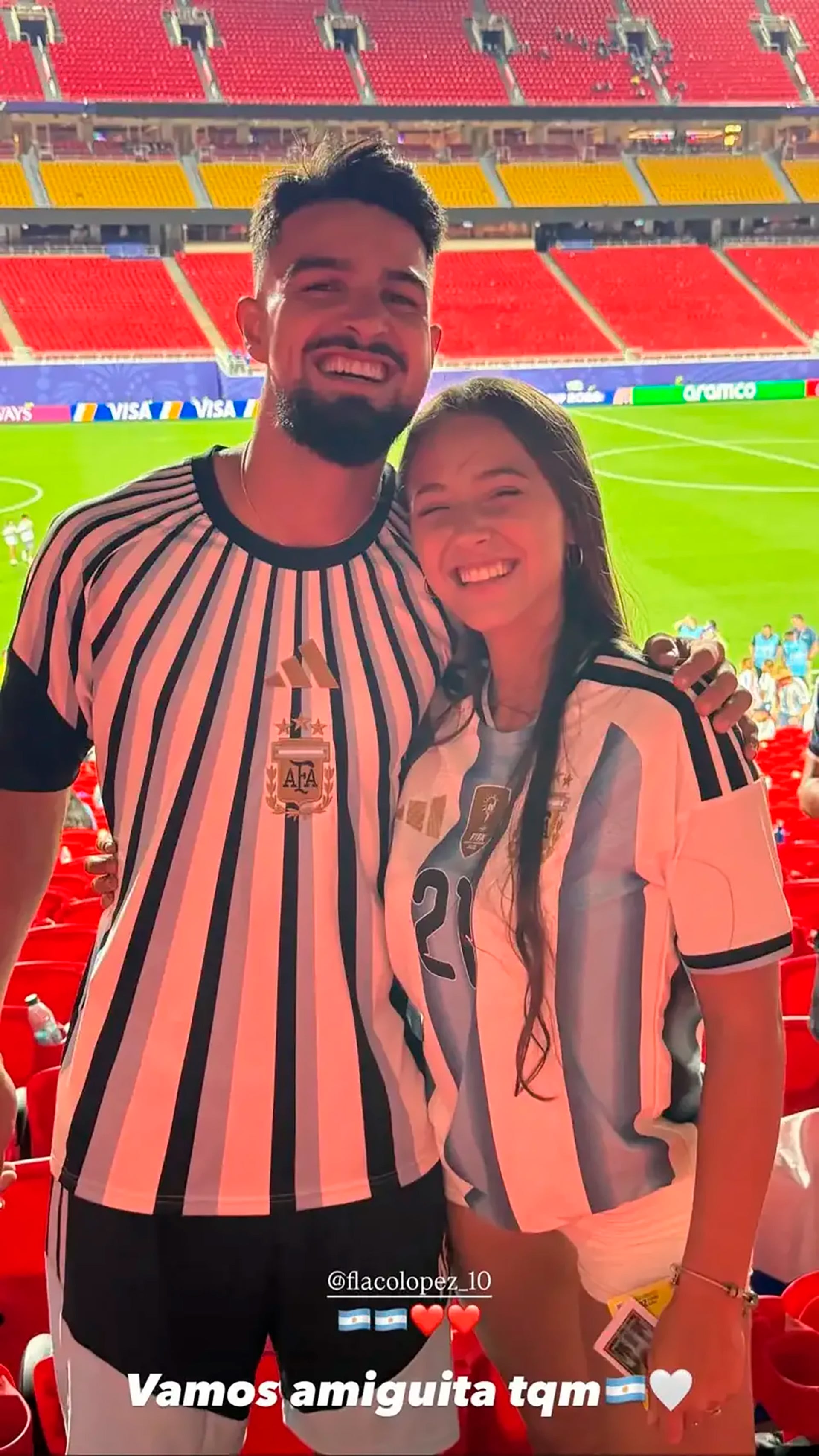 La imagen del Flaco López junto a Clari Cremaschi en los Estados Unidos