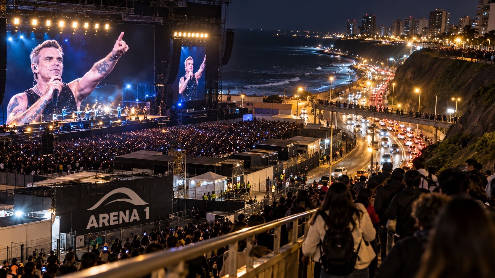 Un concierto multitudinario en el recinto Arena 1 reúne a asistentes junto al acantilado y la vía vehicular de la Costa Verde. (Imagen Ilustrativa Infobae)