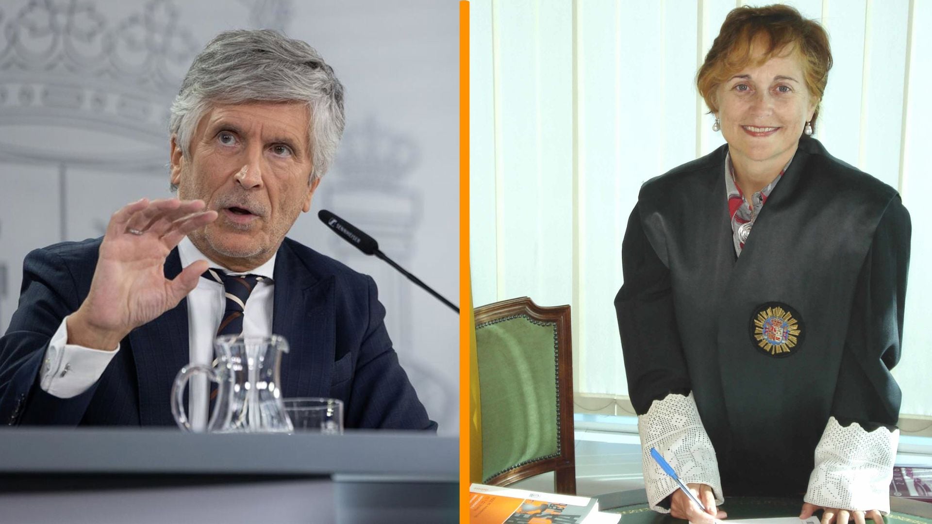 El ministro del Interior, Fernando Grande-Marlaska, en una foto de Europa Press, y la jueza María Tardón. (Montaje Infobae)
