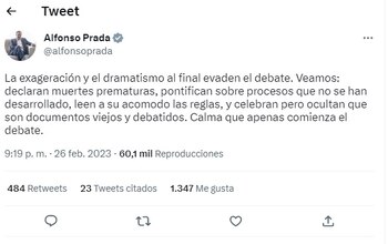 Tuit de Alfonso Prada sobre