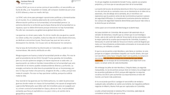 Gustavo Petro afirmó que 'Iván Mordisco' evade su captura gracias a presuntos actos de corrupción en la fuerza pública - crédito @petrogustavo/X