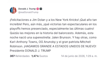 El mensaje de Donald Trump tras la consagración de los New York Knicks (@realDonaldTrump)
