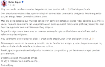 La conductora Dulce Gipsy confirmó la muerte de Farath Coronel