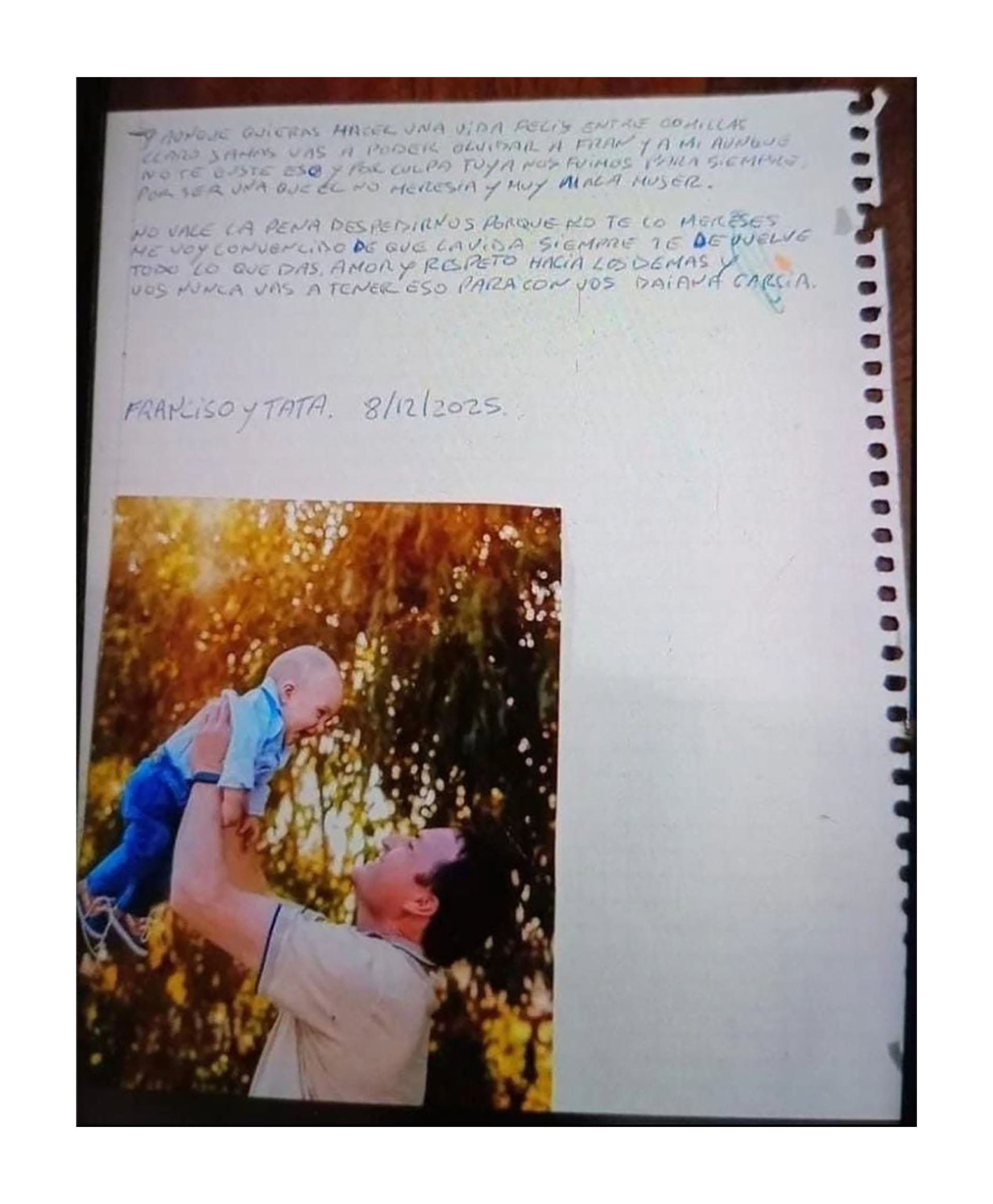 El hombre escribió la carta el 8 lunes pasado, antes de llevarse al chico