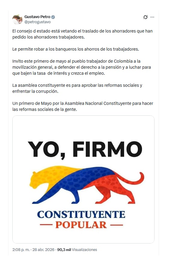 En su perfil de X, el presidente Gustavo Petro reaccionó a fallo del Consejo de Estado sobre traslado de los fondos de pensiones - crédito @petrogustavo/X