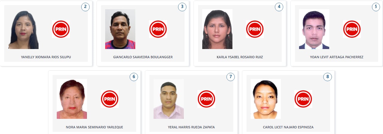 Los candidatos de PRIN a la Cámara de Diputados por la región Piura. (Voto Informado - JNE)