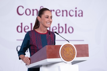 La presidenta Claudia Sheinbaum durante 'La Mañanera' de este lunes. (Crédito: Gobierno de México)