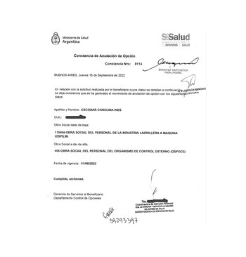 El documento de la anulación