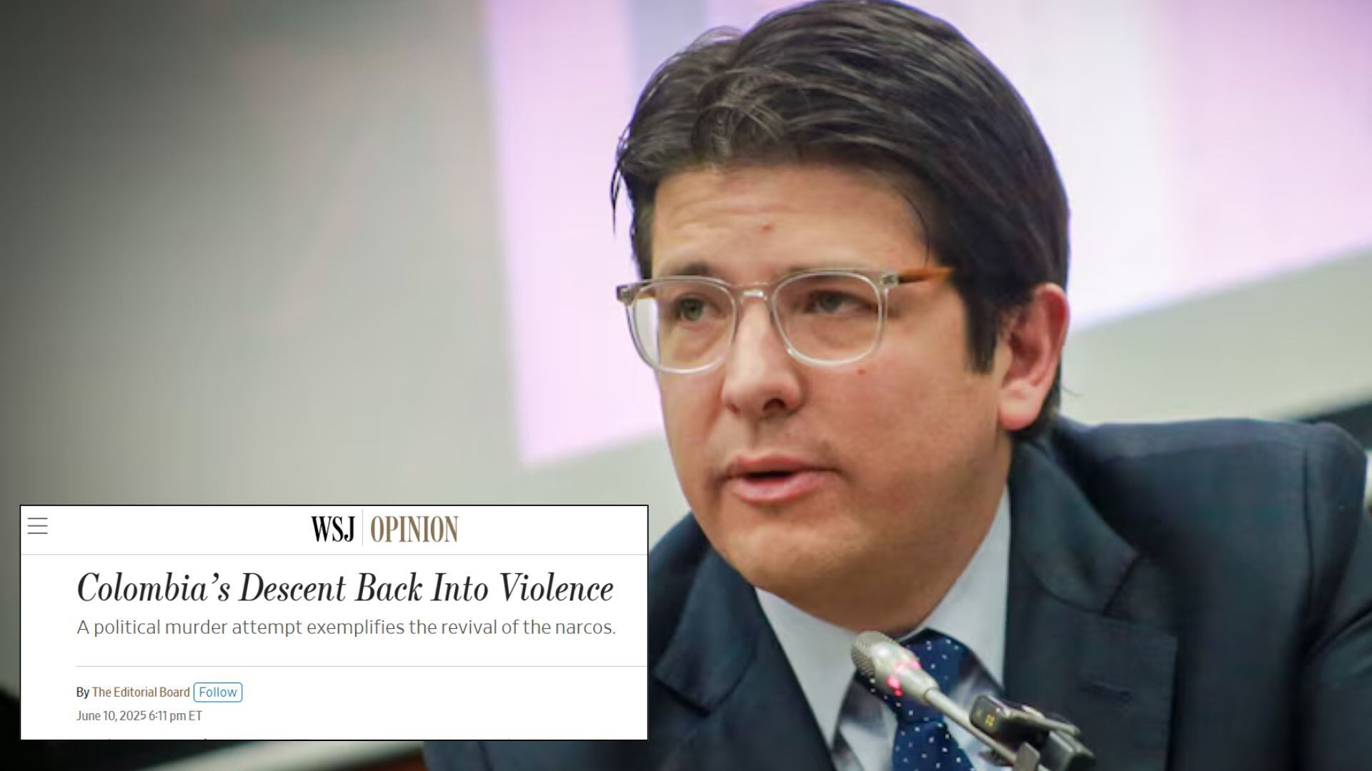 El WSJ afirmó que la política de seguridad democrática de Álvaro Uribe fue desmantelada tras los acuerdos de paz de Juan Manuel Santos - crédito @SenadoGovCo/X y The Wall Street Journal