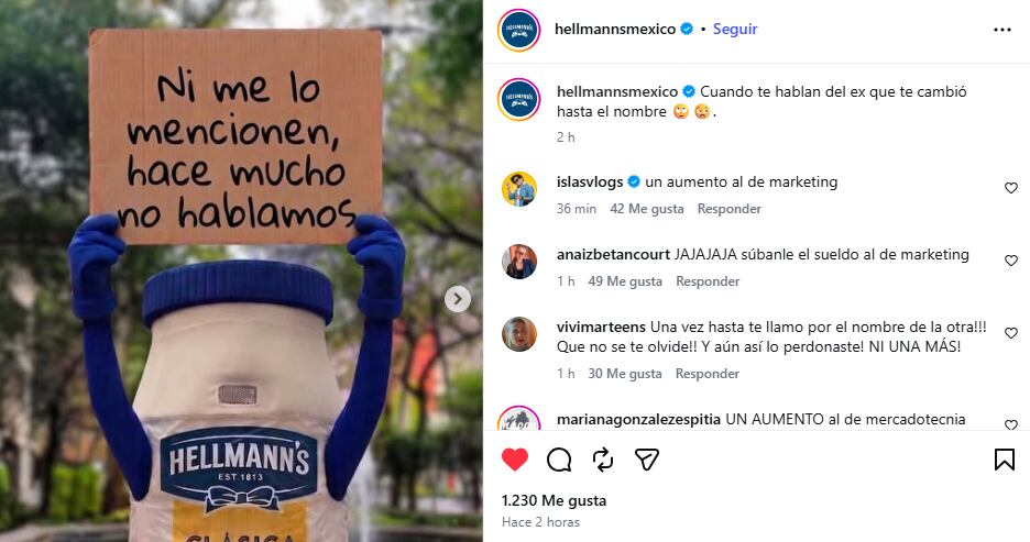 La marca de mayonesa por la que se haría viral hace algunis años, condenó la violencia contra los animales. (IG Helmann´s México)