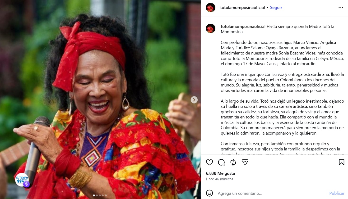 La familia de la artista confirmó su fallecimiento en laciudad de Celaya, México - crédito Instagram