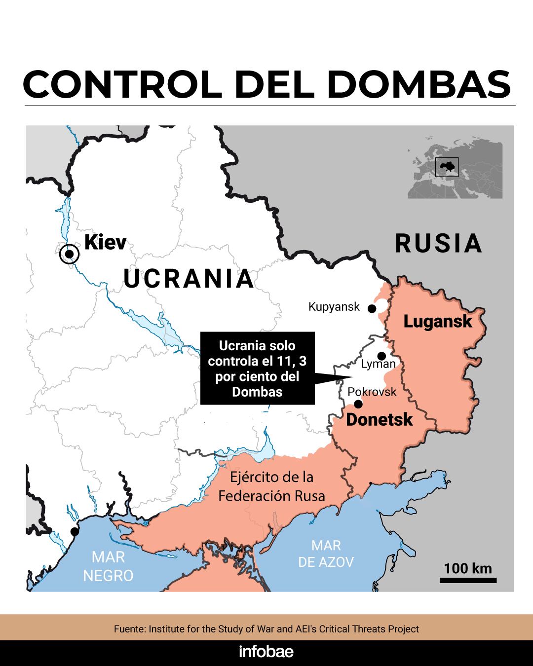 Actual situación del frente de combate entre Ucrania y Rusia