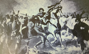 Juana Azurduy en combate. (Ilustración