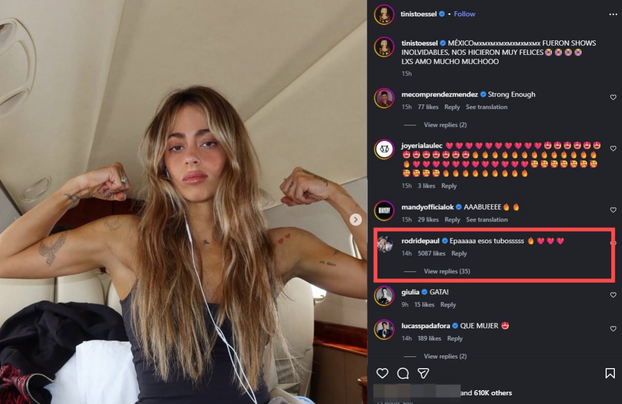 La reacción de Rodrigo De Paul al posteo de Tini Stoessel