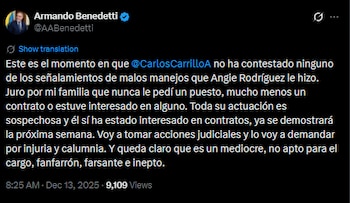 El ministro Armando Benedetti negó