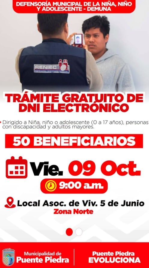 Campaña permitirá actualizar la fotografía del DNI electrónico sin costo para los ciudadanos beneficiarios - Créditos: Municipalidad de Puente Piedra.