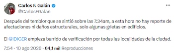El alcalde Galán confirma ausencia de afectaciones estructurales en Bogotá tras el temblor - crédito @CarlosFGalan/X