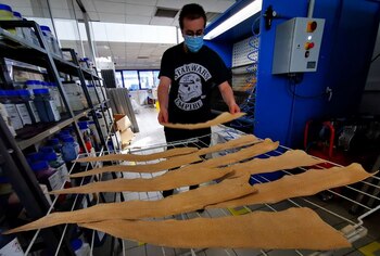 Láminas de cuero salmón reposan