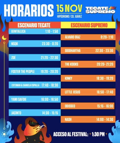 Horarios oficiales del Tecate Supremo. (Instagram)