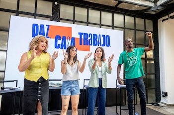12/09/2026 (I-D) La activista trans, Mar Cambrollé, la secretaria general de Podemos, Ione Belarra, la eurodiputada, Irene Montero, y el exdiputado madrileño, Serigne Mbaye, durante el acto en Espacio Larra, a 12 de septiembre de 2026, en Madrid (España).
POLITICA
Ricardo Rubio - Europa Press