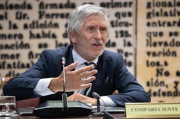 El ministro del Interior, Fernando Grande-Marlaska, durante la Comisión de Investigación sobre el 'caso Koldo' en el Senado (Fernando Sánchez / Europa Press)