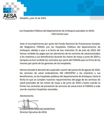 Aesa confirmó en un documento