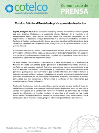 Cotelco felicitó a Abelardo de la Espriella y respaldó a la Registraduría - crédito Cotelco