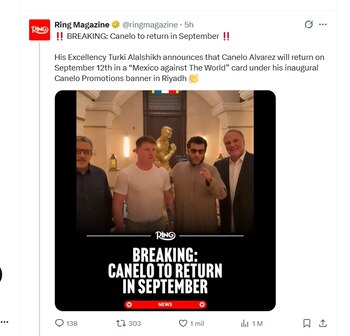 Canelo anuncia su regreso al