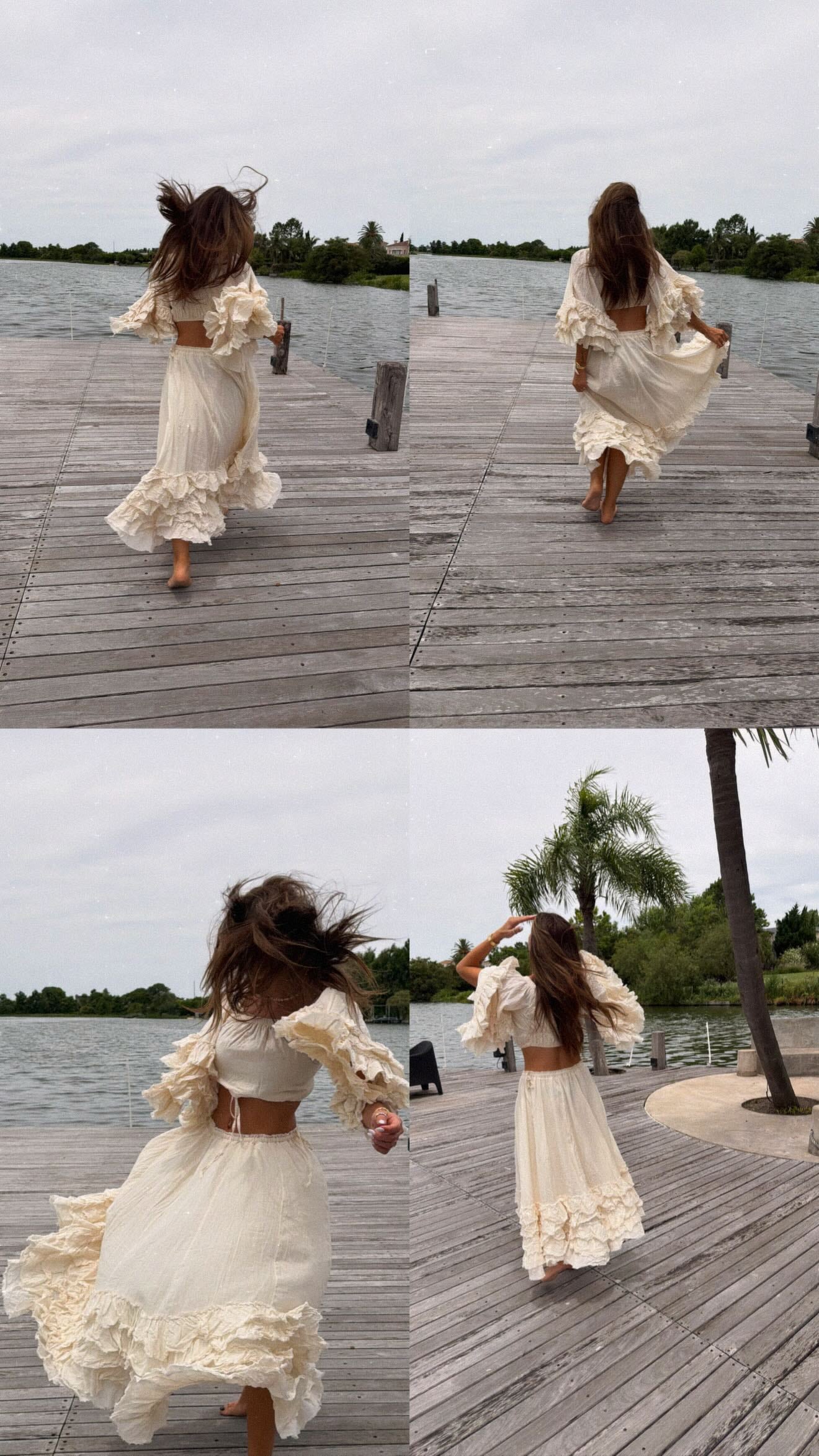 Para el 25, la China eligió un conjunto de top y pollera con volados (Insstagram)