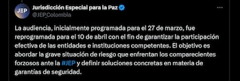 Comunicado de la JEP sobre