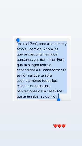 La modelo española preguntó a sus seguidores peruanos sobre las costumbres familiares y desató debate en redes.IG