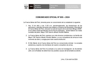 Comunicado del Ministerio de Defensa