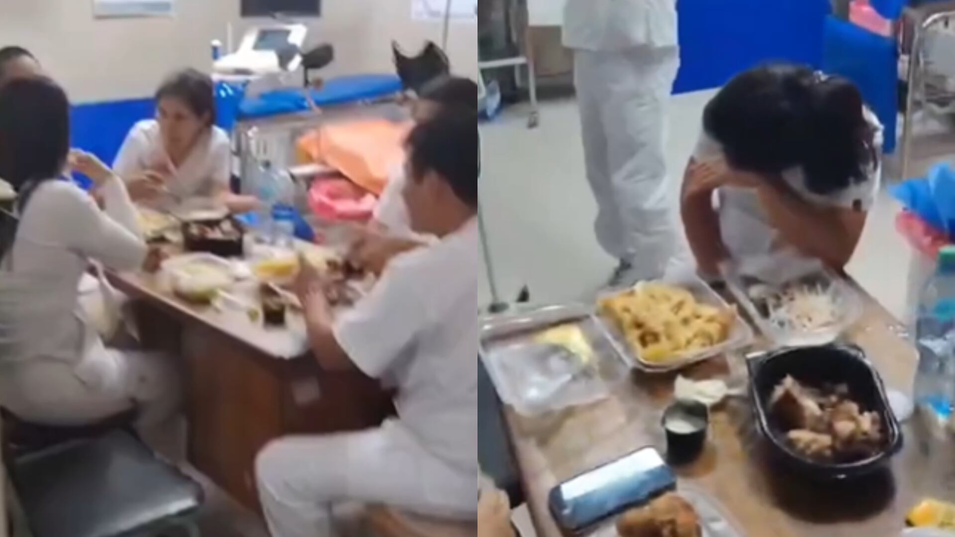 Personal de salud del Hospital Las Mercedes de Chiclayo fue captado comiendo pollo a la brasa dentro de las instalaciones, desatando una investigación administrativa. (Composición: Infobae Perú)