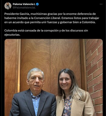 Publicación de Paloma Valencia con el expresidente César Gaviria - crédito @PalomaValenciaL/X