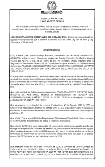 Registraduría avaló el cabildo abierto en Bogotá