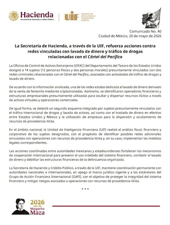 El comunicado íntegro de la Secretaría de Hacienda. (Crédito: X |@Hacienda_Mexico)