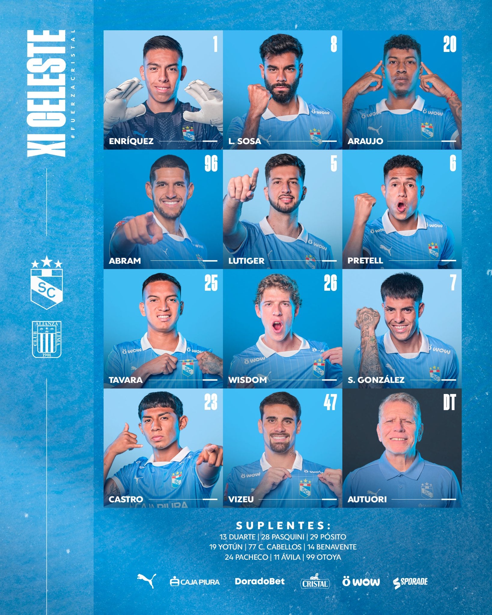 Once de Sporting Cristal para el duelo ante Alianza Lima - Crédito: Club Cristal.