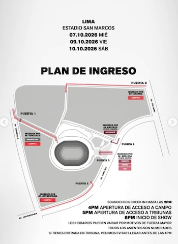 Plan de ingreso para el concierto de BTS en San Marcos