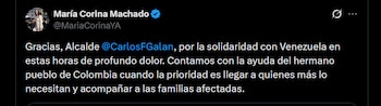 María Corina Machado - crédito @MariaCorinaYA/X