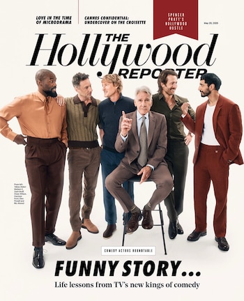 Portada de The Hollywood Reporter con seis actores masculinos, incluyendo a Harrison Ford, Zach Braff y Owen Wilson, posando