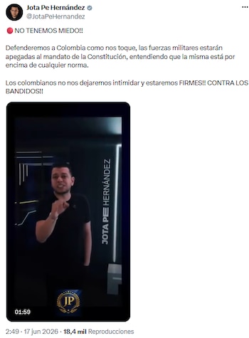 Jota Pe Hernández destacó el papel de la Constitución y llamó a la firmeza ciudadana tras declaraciones de Gustavo Bolívar - crédito @JotaPeHernandez/X