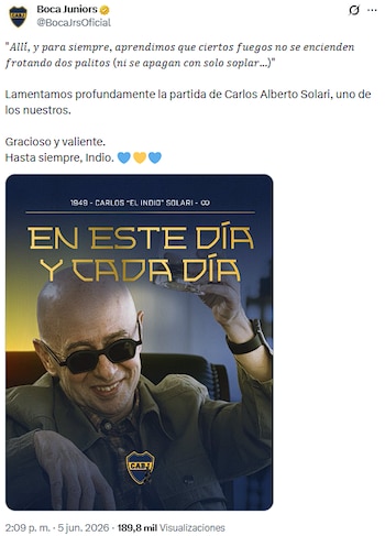 Boca Juniors despidió al Indio Solari, quien falleció a los 77 años