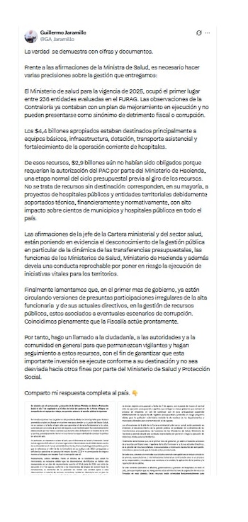 Guillermo Alfonso Jaramillo y su respuesta a Ana María Vesga