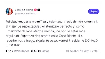 Donald Trump felicitó a tripulación de Artemis II (@realDonaldTrump)