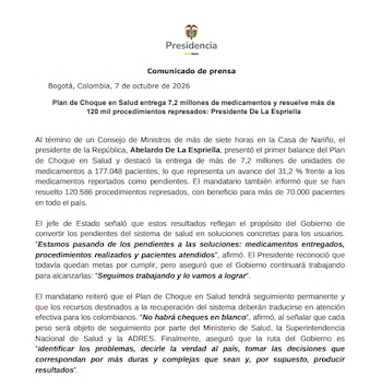 El presidente Abelardo de la Espriella destacó la entrega de más de 7,2 millones de unidades de medicamentos a 177.048 pacientes - crédito Presidencia de la República