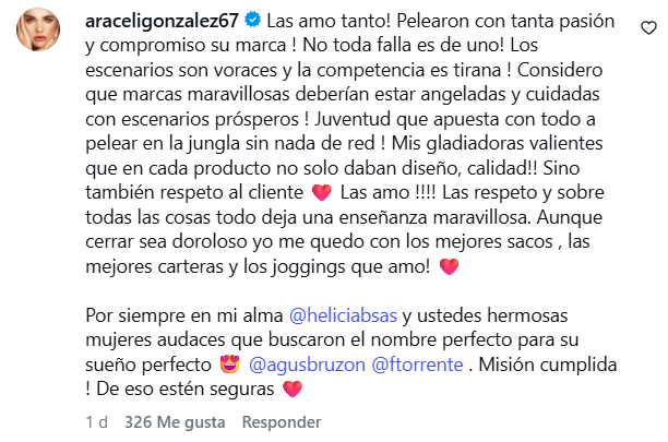 Araceli González acompañó públicamente a su hija después del anuncio sobre Helicia y dejó unas palabras sobre la presión de la industria y el esfuerzo de quienes emprenden sin red