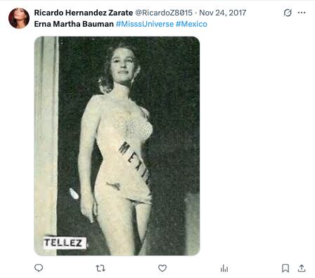 Muere Erna Martha Bauman, leyenda vampiro del cine nacional y Miss Universo 1956. (Captura: X)