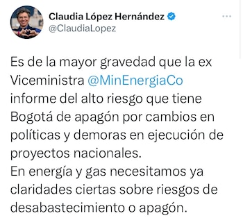 Tuit de Claudia López.