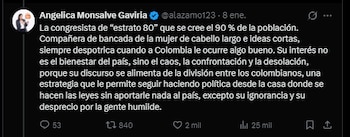 Angélica Monsalve Gaviria reaccionó en